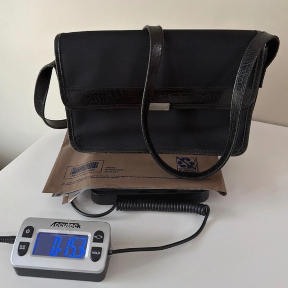 Lauren Ralph Lauren Black Nylon Croc Trim Crossbody Flap Bag Silver Logo Plaque - Picture 15 of 15